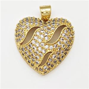 Copper Heart Pendant Micro Pave Zirconia Gold Plated, approx 19mm