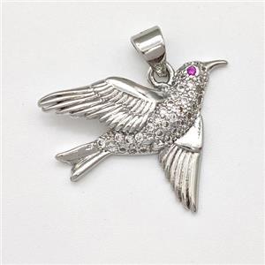 Copper Birds Pendant Micro Pave Zirconia Platinum Plated, approx 18-24mm