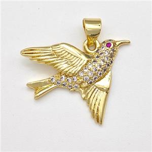 Copper Birds Pendant Micro Pave Zirconia Gold Plated, approx 18-24mm