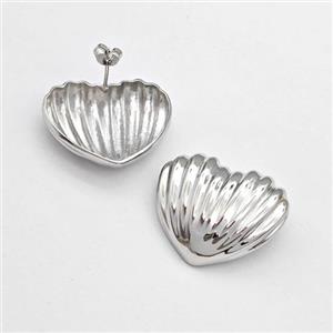 Copper Scallop Shell Stud Earring Platinum Plated, approx 25-28mm