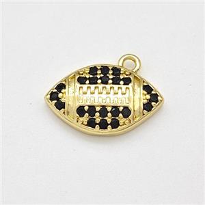 American Football Charms Copper Rugby Pendant Micro Pave Zirconia Sport Gold Plated, approx 9-15mm