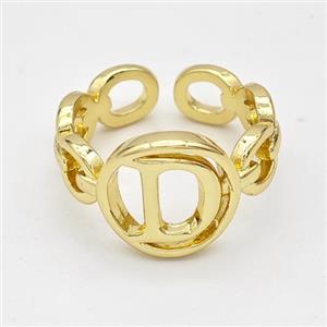 Copper Ring With Letter-D Gold Plated, approx 13mm, 18mm dia