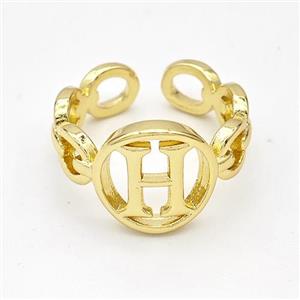 Copper Ring With Letter-H Gold Plated, approx 13mm, 18mm dia