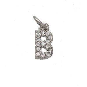 Copper Pendant Pave Zirconia Letter-B Platinum Plated, approx 6-9mm