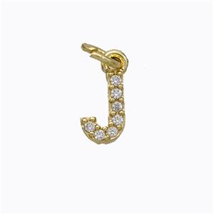 Copper Pendant Pave Zirconia Letter-J Gold Plated, approx 6-9mm