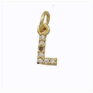 Copper Pendant Pave Zirconia Letter-L Gold Plated, approx 6-9mm