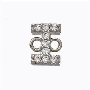 Copper Connector Pave Zirconia Letter-I Platinum Plated, approx 8-9mm