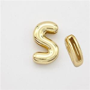 Copper Letter-S Beads Gold Plated, approx 9-13.5mm, 2x10mm hole