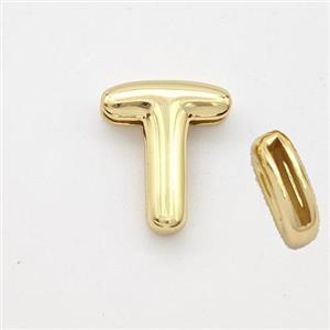 Copper Letter-T Beads Gold Plated, approx 9-13.5mm, 2x10mm hole