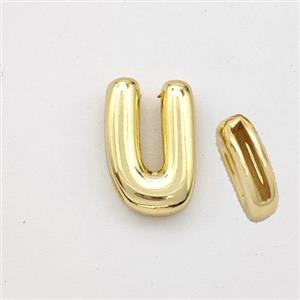 Copper Letter-U Beads Gold Plated, approx 9-13.5mm, 2x10mm hole