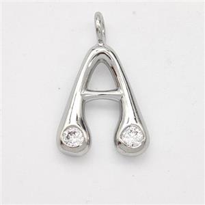 Copper Letter-A Pendant Pave Zirconia Platinum Plated, approx 15-18mm