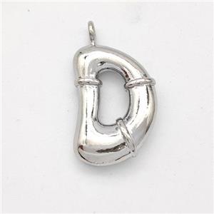 Copper Letter-D Pendant Platinum Plated, approx 16-20mm