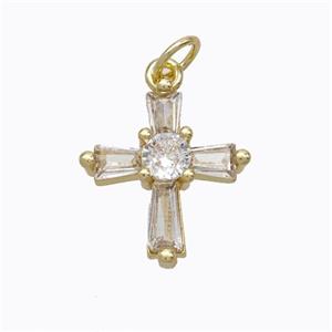 Copper Cross Pendant Pave Zirconia Gold Plated, approx 14-15mm