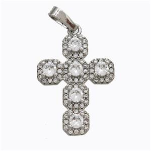 Copper Cross Pendant Pave Zirconia Platinum Plated, approx 16-22mm