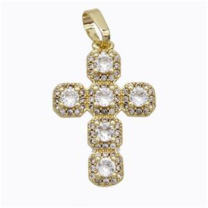 Copper Cross Pendant Pave Zirconia Gold Plated, approx 16-22mm