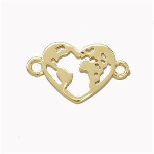 Copper Heart Connector Earthmap Gold Plated, approx 10-12mm