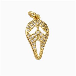 Halloween Mask Charms Copper Pendant Pave Zirconia Gold Plated, approx 8-15mm