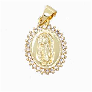 Jesus Charms Copper Pendant Pave Zirconia Gold Plated, approx 13-16mm