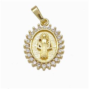 Jesus Charms Copper Pendant Pave Zirconia Gold Plated, approx 14-16mm