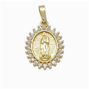 Jesus Charms Copper Pendant Pave Zirconia Gold Plated, approx 14-16mm