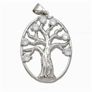 Tree Of Life Charms Copper Pendant Micropave Zirconia Platinum Plated, approx 21-27mm