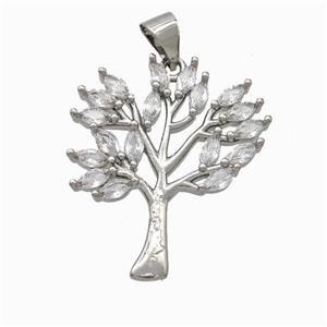 Copper Tree Pendant Micropave Zirconia Platinum Plated, approx 22-25mm