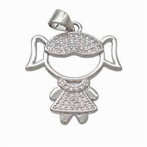 Copper Girl Kids Pendant Pave Zirconia Platinum Plated, approx 21-22mm