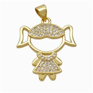 Copper Girl Kids Pendant Pave Zirconia Gold Plated, approx 21-22mm