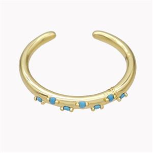 Copper Ring Micropave Turq Zirconia Gold Plated, approx 18mm dia