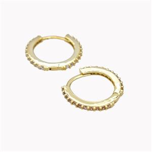 Copper Hoop Earrings Pave Zirconia Gold Plated, approx 14mm