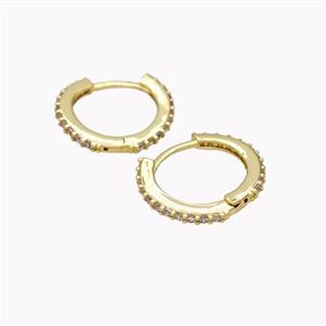Copper Hoop Earrings Pave Zirconia Gold Plated, approx 14mm