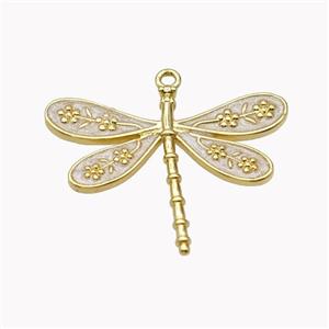 Copper Dragonfly Pendant White Enamel Gold Plated, approx 20-25mm