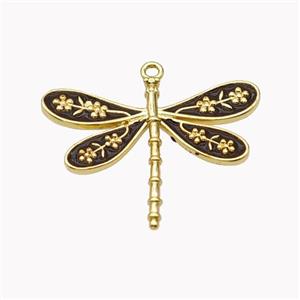 Copper Dragonfly Pendant Black Enamel Gold Plated, approx 20-25mm