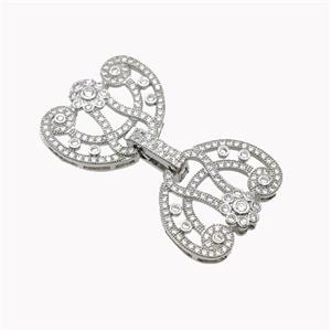 Copper Clasp Pave Zirconia Flower Platinum Plated, approx 20-25mm, 45mm