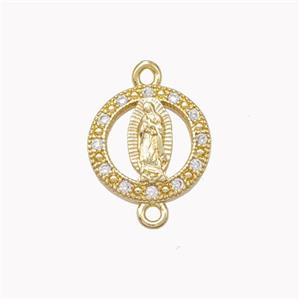 Virgin Mary Charms Copper Connector Pave Zirconia Gold Plated, approx 13mm