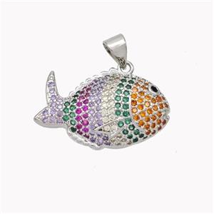 Copper Fish Pendant Micropave Multicolor Zirconia Platinum Plated, approx 14-23mm