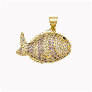 Copper Fish Pendant Micropave Zirconia Gold Plated, approx 14-23mm