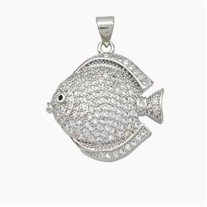 Copper Fish Pendant Micropave Zirconia Platinum Plated, approx 22-23mm