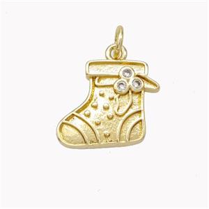 Christmas Stocking Charms Copper Pendant Pave Zirconia Gold Plated, approx 13-15mm