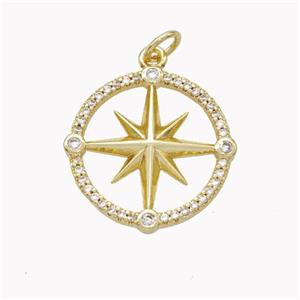 Copper Northstar Pendant Pave Zirconia Gold Plated, approx 18mm