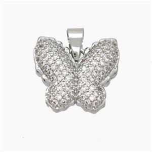 Copper Butterfly Pendant Pave Zirconia Platinum Plated, approx 20mm