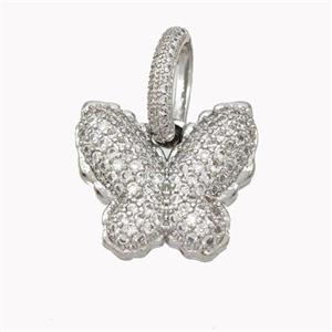 Copper Butterfly Pendant Pave Zirconia Platinum Plated, approx 20mm, 10-15mm