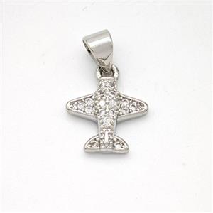 Copper Airplane Pendant Micropave Zirconia Platinum Plated, approx 11mm