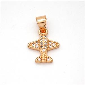 Copper Airplane Pendant Micropave Zirconia Rose Gold, approx 11mm