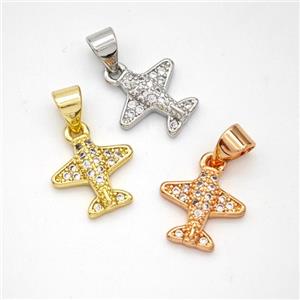 Copper Airplane Pendant Micropave Zirconia Mixed, approx 11mm