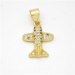 Copper Airplane Pendant Micropave Zirconia Gold Plated, approx 12mm