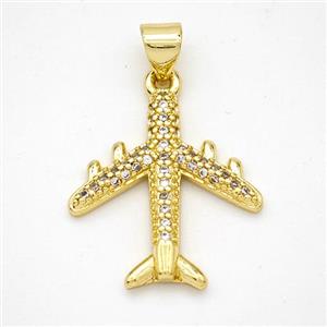 Copper Airplane Pendant Micropave Zirconia Gold Plated, approx 19-20mm