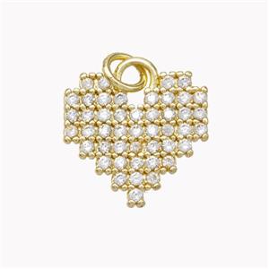 Copper Heart Pendant Micropave Zirconia Gold Plated, approx 14-15mm