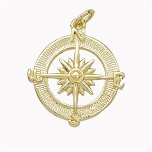 Copper Compass Pendant Gold Plated, approx 17-19mm