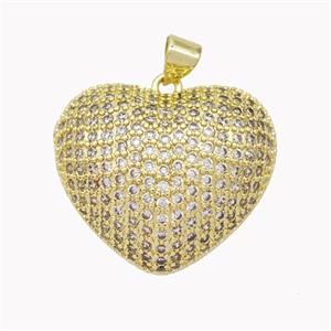 Copper Heart Pendant Micropave Zirconia Gold Plated, approx 26mm